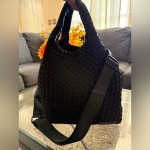 Steve Madden Black Woven Shoulder Tote